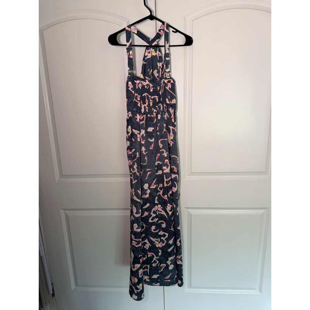 Cabi Dress Womens 4 Grey Pink Floral Halter Neck Smocked Back - Picture 4 of 4
